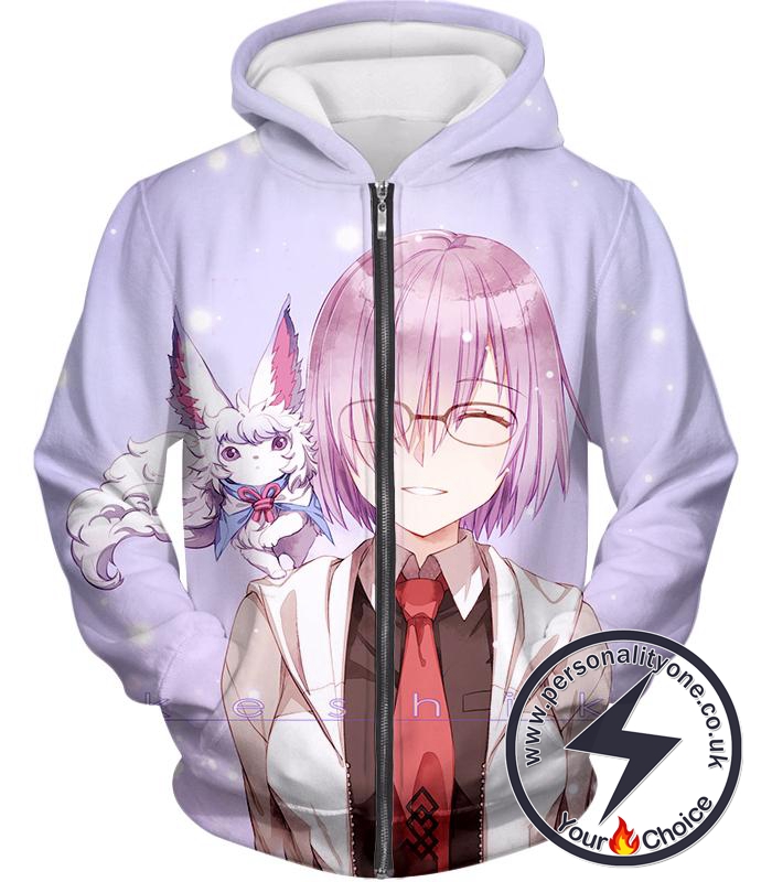 Fate Stay Night Beautiful Shielder Mash Kyrielight Cute White Zip Up Hoodie